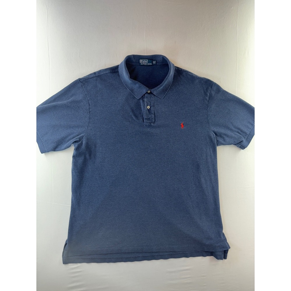 Polo Ralph Lauren Mens 2XLT Blue Pique Short Sleeve Red Pony Logo Shirt Tall